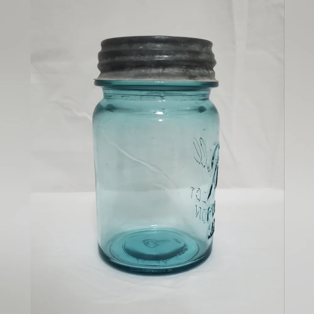 Vintage Ball Perfect Mason Aqua Glass Pint Jar #9